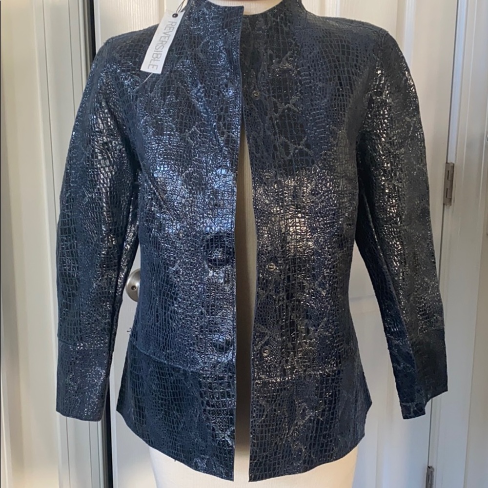 Chico’s reversible leather jacket blazer snake NWT